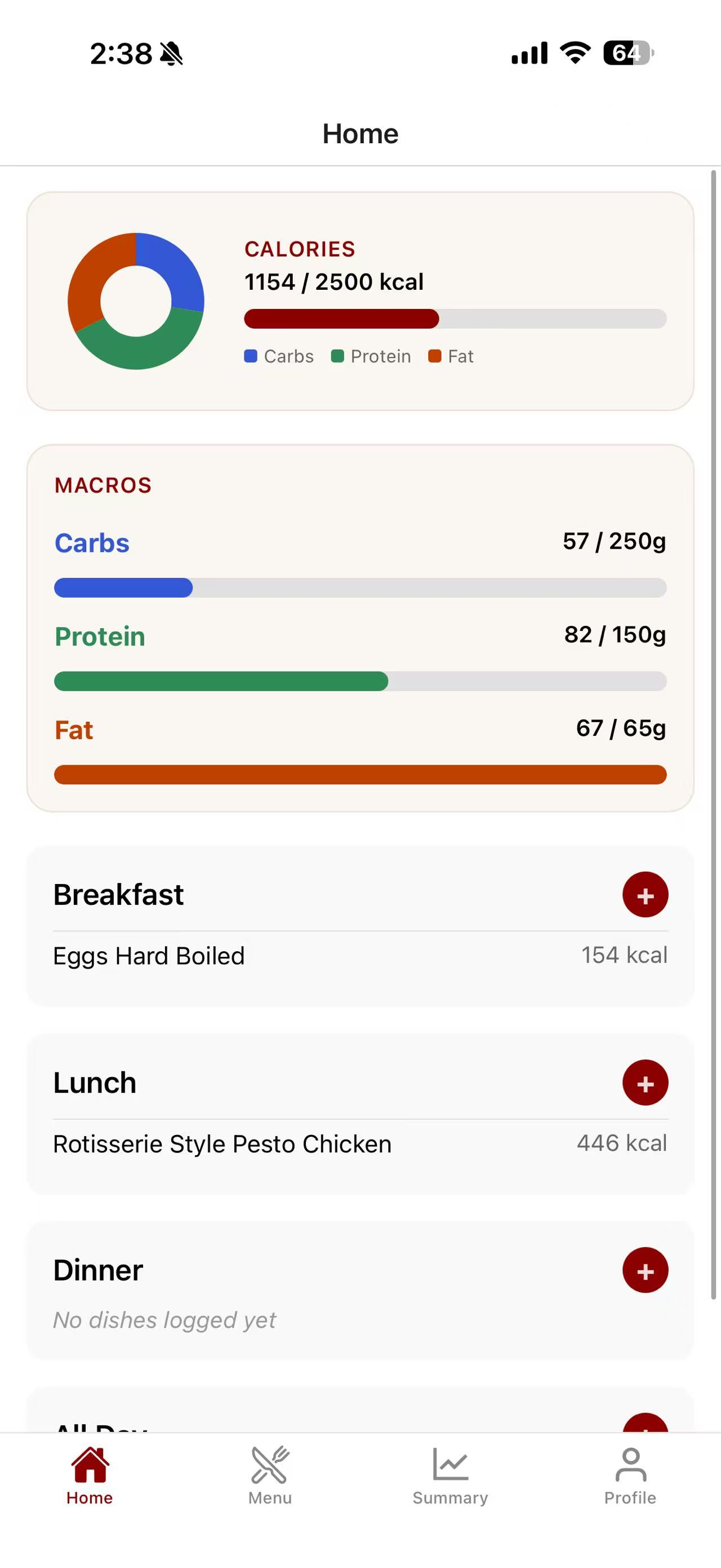 Home screen of Brown Dining Tracker