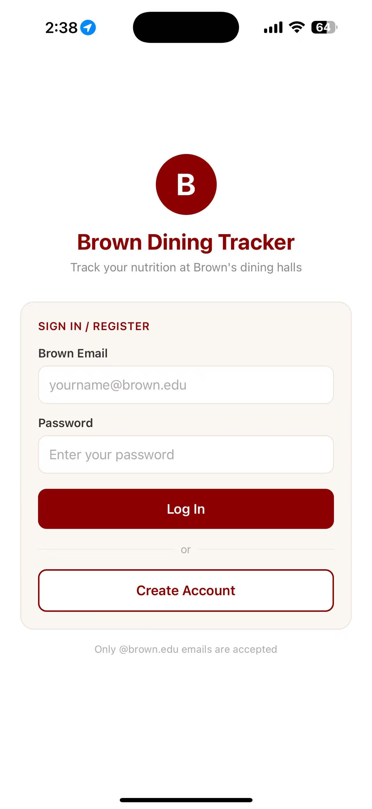 Brown Dining Tracker screenshot